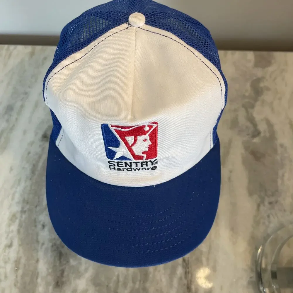 Vintage SnapBack Trucker Hat Sentry Hardware Cap Blue Made In USA